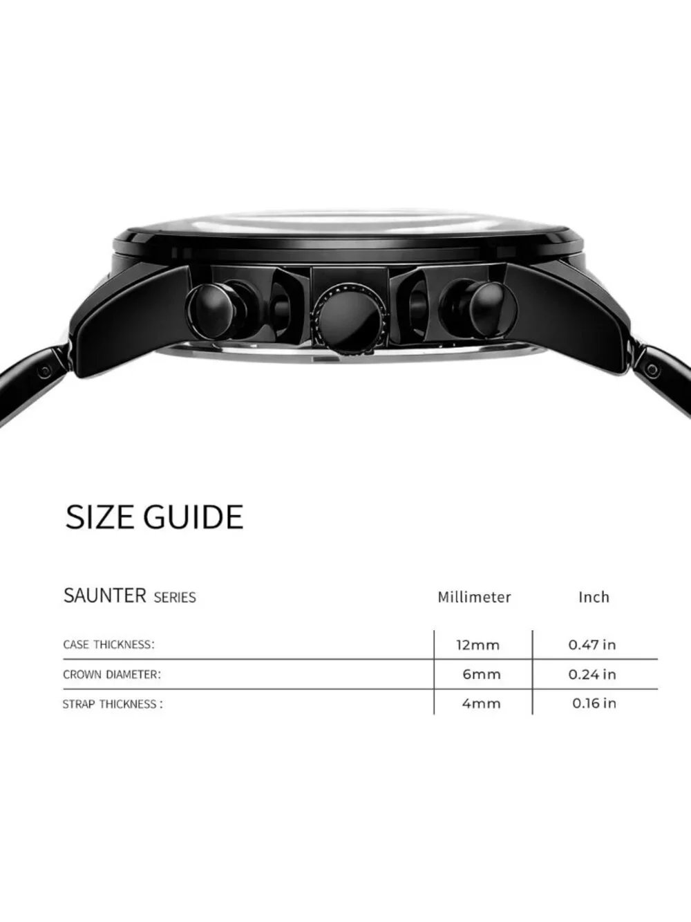 Men's Black Minimalist Chronograph Watch | Stainless Steel, Water Resistant